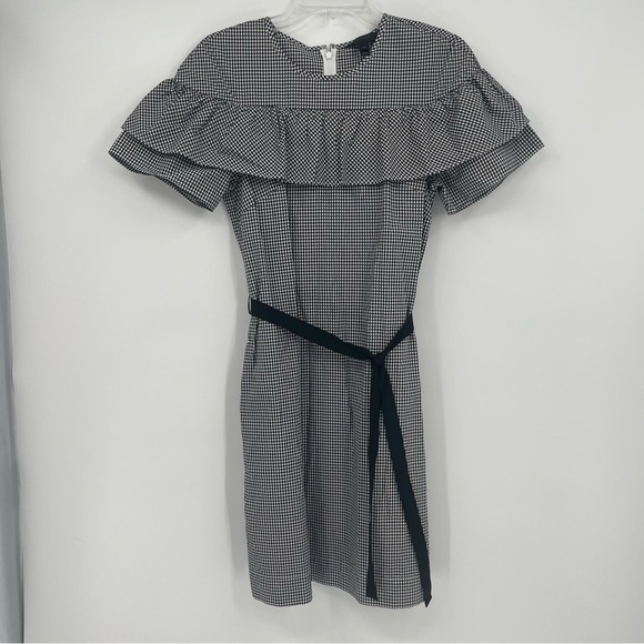 J. Crew NWT Edie Gingham Dress Womens Size 4 tall Black White Check Ruffle - Picture 11 of 11